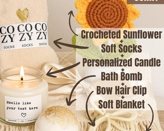 Personalized Candle, Hug in a Box, Hygge Gift Box Winter Care Package For Her, Personalized Mug Birthday Gift, Thinking Of You, Mom Gift Set