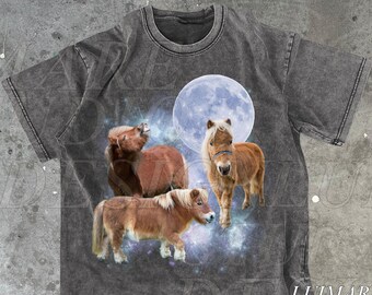 Pony Shirt 90s Graphic Vintage Distressed Horse Lover Retro Moon Old School 2000s Nature Moon Pony Shirt Nostalgia Unisex Oversize for Girls
