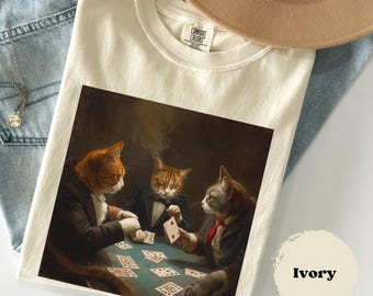 Gothic Cats Playing Poker Meme Comfort Colors® Retro, Funny Poker Graphic Tee Gift, Crazy Cat Shirt, Funny Cat Vintage Graphic Tee, Boyriend