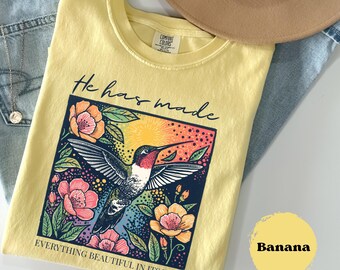 Christian Shirt Hummingbird Comfort Colors® Shirt Quote For Christian T Shirts, Trendy Tee, Gift For Her, Bird Lover T-Shirt With Flower