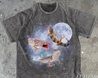 Gecko Shirt 90s Graphic Vintage Distressed Three Lizard Lover Retro Reptiles Tee 2000s Nature Moon Gecko Shirt Nostalgia Unisex Oversize Tee