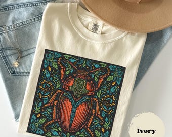 Bugs Linocut Comfort Colors® Retro, 90s Old School, Insect Lover, Unisex Cute Bug Tee, Bugs Shirt, Oversize Tshirt, Boho Gift For Him
