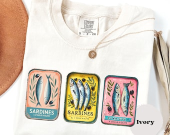Sardines Shirt, Vintage Fish Can, Retro Tinned Fish Shirt, Comfort Colors®, Summer Coast Fishing, Vintage Sardine, Fisherman Beach Style