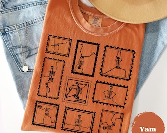 Halloween Dancing Skeleton Comfort Colors® Tee, Cute Skeleton Shirt, Halloween Vintage Tshirt, Dancing Lovers, Post Stamp, Skull Funny Gift