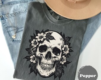 Linocut Skull Design, Halloween Comfort Colors® Tee, Block Print, Retro Fall Shirt, Halloween Vintage Pumpkin Tshirt, Retro Autumn Skeleton