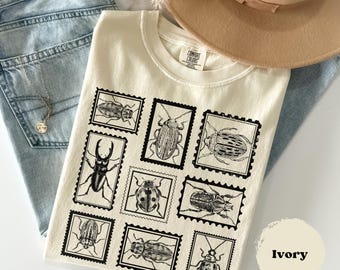Retro Beetle Shirt Biology Teacher Vintage Stamp Shirt Insect Shirt Comfort Colors® Cottagecore Vintage Postage Stamp Bugs Lover Tee