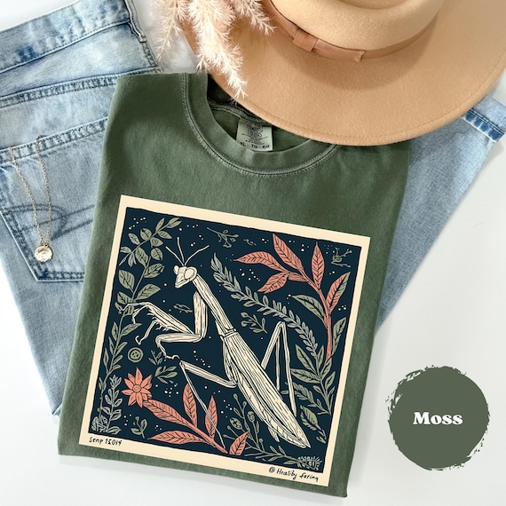 Praying Mantis Comfort Colors® Retro Linocut, Old School, Y2k Vintage Graphic, Unisex Cute Mantis Tee, Praying Mantis Shirt, Gift For Her
