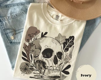 Linocut Skull Design, Halloween Comfort Colors® Tee, Block Print, Retro Fall Shirt, Halloween Vintage Pumpkin Tshirt, Retro Autumn Skeleton