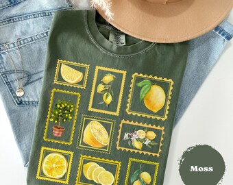 Retro Lemon Shirt, Vintage Stamp Shirt, Lemon Women Shirt, Comfort Colors®, Boho Cottagecore, Vintage Postage Stamp, Tattoo 90s Lemons