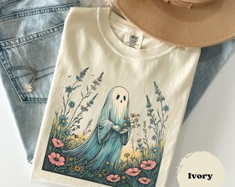 Halloween Ghost, Comfort Colors® Tee, Ghost Shirt, Linocut Ghost Tshirt, Gift for Ghost Lover, Block Print, Halloween Shirt, Ghost Lover Tee