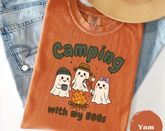 Cute Ghosts Camping, Spooky Season Comfort Colors® Tee, Cute Fall Shirt, Halloween Vintage Tshirt, Retro Autumn TShirt, Girly Outdoors Gifts