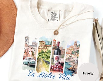 Camisa Costa Amalfitana, Comfort Colors®, Camisa de verano italiana para chica, Positano, Camisa de verano para chica, Camisa de vacaciones, Camisa retro italiana para mujer, Camisa Ciao Italia