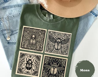 Bugs Linocut Comfort Colors® Retro, 90s Old School, Insect Lover, Unisex Cute Bug Tee, Bugs Shirt, Oversize Tshirt, Boho Gift For Him