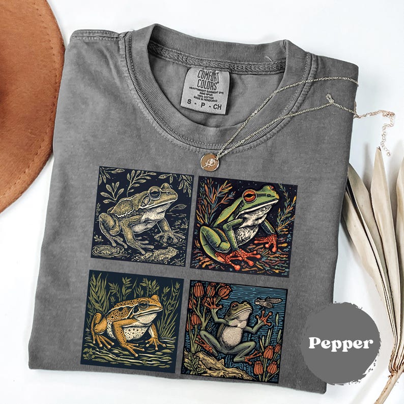 Frog Linocut Comfort Colors® Retro, 90s Old School, Amphibian Lover ...