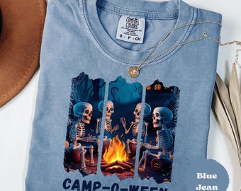 Cute Ghosts Camping, Camp-O-Ween Comfort Colors® Tee, Cute Fall Shirt, Halloween Vintage Tshirt, Retro Autumn TShirt, Girly Outdoors Gifts