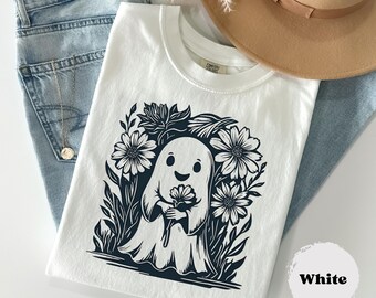 Halloween Ghost, Comfort Colors® Tee, Ghost Shirt, Linocut Ghost Tshirt, Gift for Ghost Lover, Block Print, Halloween Shirt, Ghost Lover Tee