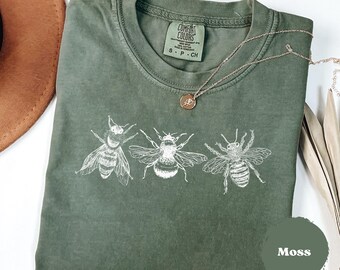 Comfort Colors® Retro Bees Tattoo, 90s Old School, Y2k Insect Graphic, Unisex Gothic Tee, Bumblebee Shirt, Oversize Shirt, Gift For Him