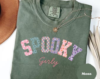 Halloween Comfort Colors® Tee, Cute Fall Shirt, Halloween Vintage Tshirt, Gift for Girl Tee, Retro Autumn TShirt, Girly Halloween Gift
