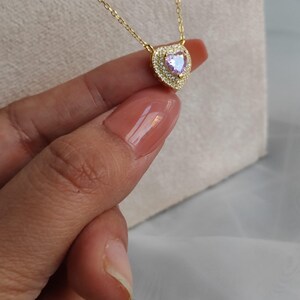 Dainty Heart Necklace: Pink Zircon, Gold Plated S925 Silver