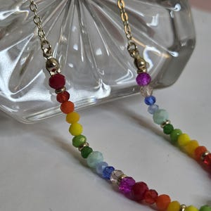 Rainbow Beaded Choker: Dainty Gemstone Necklace, Gold Chain Pride Jewelry