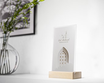 Plaque acrylique EID MUBAREK avec support en bois