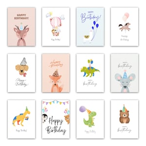 12 Karten Geburtstag Kinder Jugendliche Geburtstagskarte Freunde Happy Birthday Karte Card Geburtstag Grußkarte Geschenk inkl. Briefumschlag