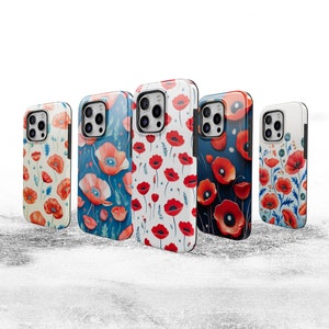 POPPY Phone Case Red Blooms TOUGH Cover for iPhone 16e, 15, 14, 13, Pixel 9A, 8A, 7A, Samsung S25 Plus/Ultra, S24 FE S23 A22 A36 A55 A56 A16