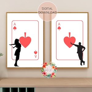 Minimalist Playing Cards digital wall art, Couple Art Digital Print ,Card silhouette decor ,Minimalist playing cards design wall art
