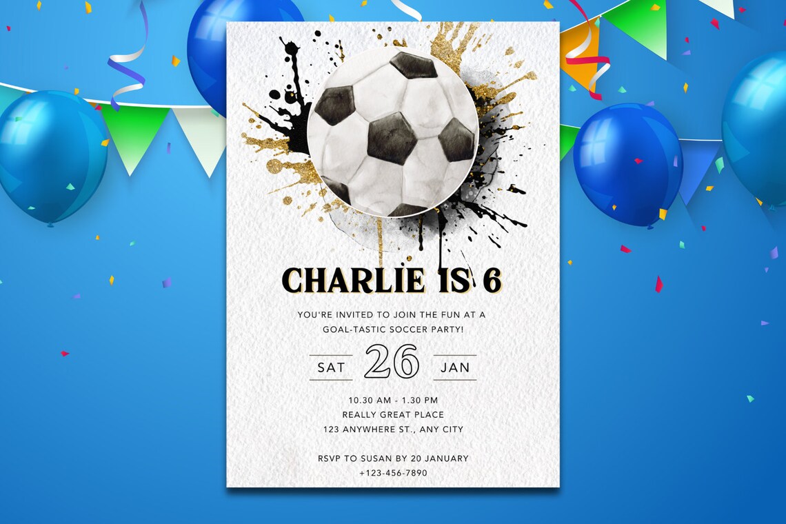 Editable Soccer Birthday Invitation Template, Printable Birthday Party ...