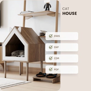 Modern hoogstaand CNC-kattenhuis - Stijlvol huisdiermeubilair, kattenhuis, huisdierhuis, modern kattenhuis, CNC-huis, CNC-kattenhuis, vectorhuis, dxf,