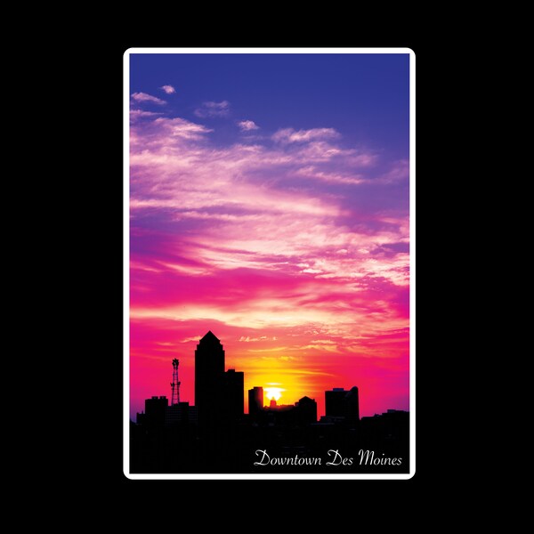 DSM Pink Purple Sunset Downtown Des Moines Stickers | 3" 2"  Iowa Sunset Sticker | High Quality Waterproof Smooth Matte Finish Vinyl Sticker