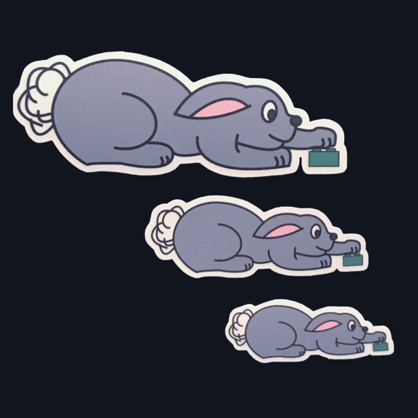 Cute Grey Bunny Playing with Bricks | 3" | 2" | 1.5" | High Quality Smooth Matte Finish Vinyl Sticker | Cute Rabbit Sticker | Bunny Sticker