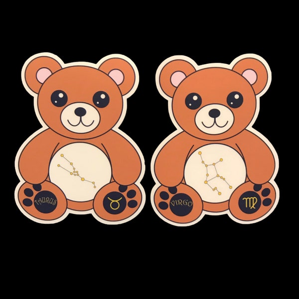 Cute Bears Zodiac Astrology Signs | 3.5" | 2.5" | High Quality Waterproof Smooth Matte Finish Vinyl Sticker | Cute Bear Stickers | Astronomy