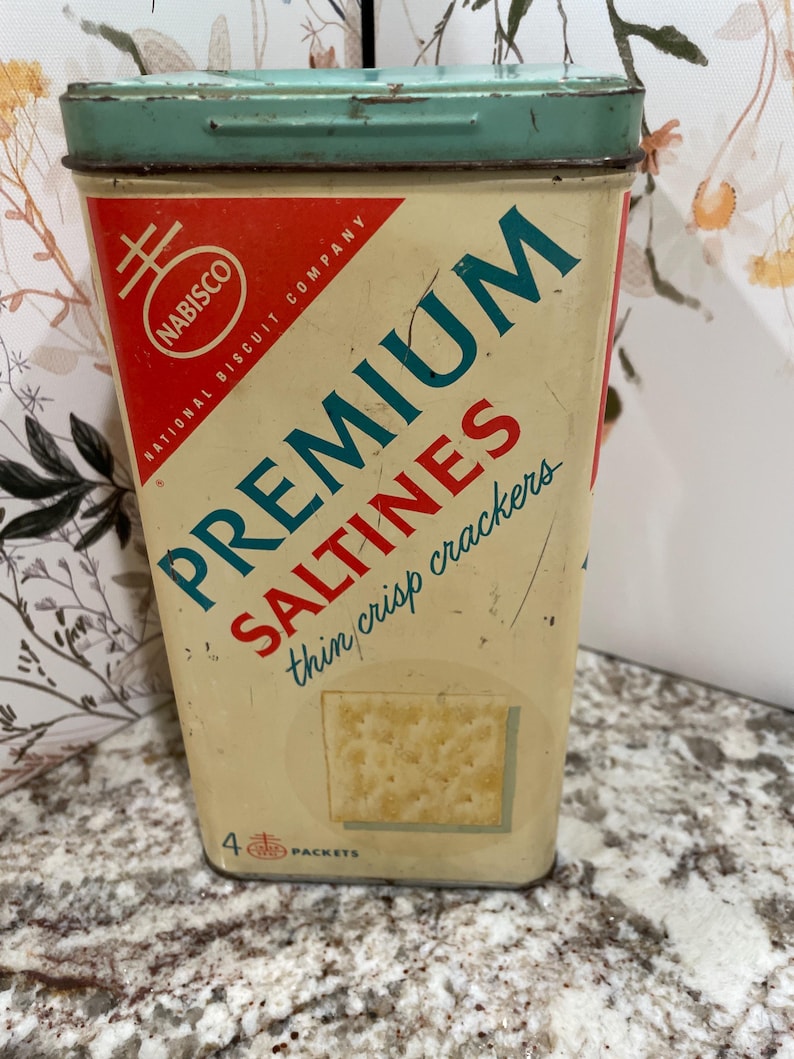 Rectangular Saltines Vintage Nabisco Premium Saltines Tin Metal Can and Lid Advertising 4 ...
