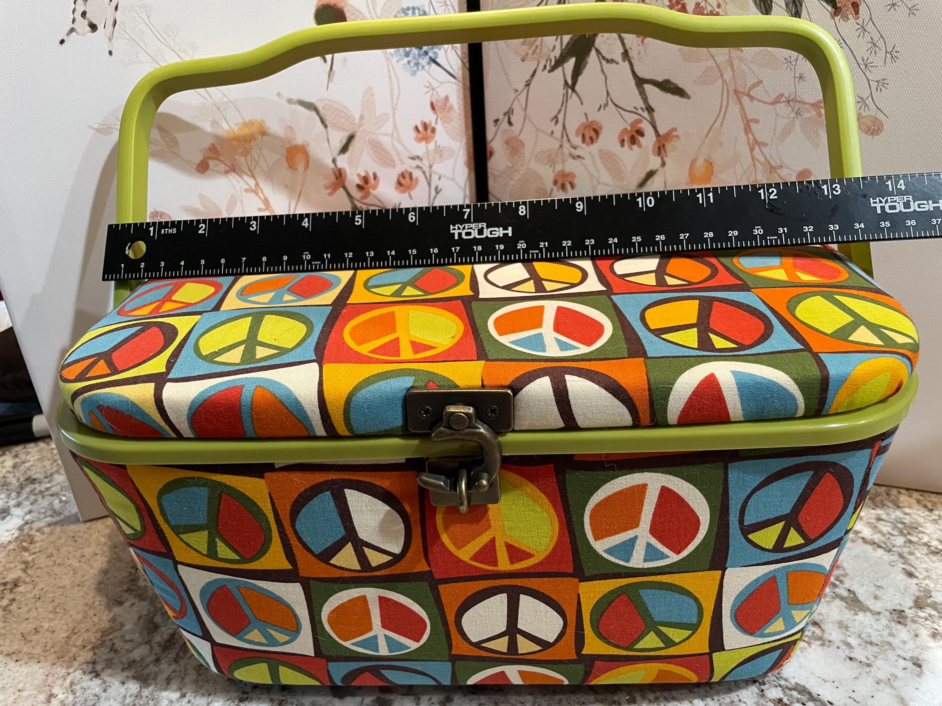 Retro Reproduction Peace Sign Padded Top Sewing Basket Storage Box