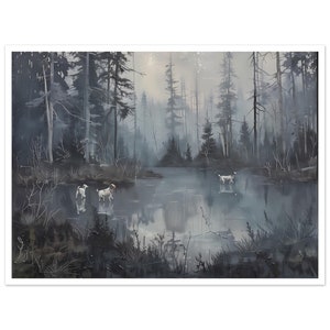 Printed and Shipped | Frozen Lake with Playing Dogs | Vintage Dog Painting | Rustic Cottage Decor | Dog Lovers |  VPV S1-075