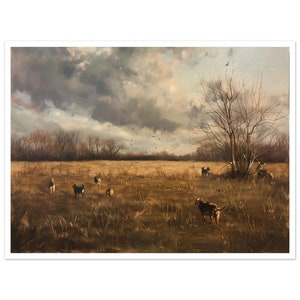 Printed and Shipped | Fall Field with Dog Pack | Vintage Dog Painting | Rustic Cottage Decor | Dog Lovers |  VPV S1-039