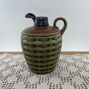 Antique Victorian Stoneware Whiskey Jug, Sterling Silver Top, Taylor Tunnicliffe & Co, 1890s Barware