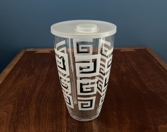 MCM Libbey Atomic Black and White Cocktail Shaker Greek Key Pattern Retro Barware