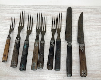 Antique Civil War Era Table Forks and Knives, Wood Handles, Pinned Inserts, Your Choice