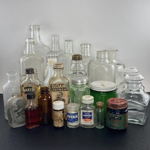 Antique and Vintage Bottles: 1900s-1960s, Various Colors and Sizes