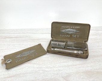 Antique WWI Military Issue Gillette Khaki Safety Razor Set