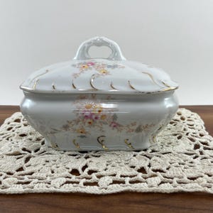 Antique Carlsbad Austria Porcelain Serving Dish: Floral Gold Trim