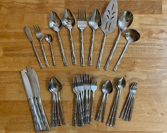 Exotic Bamboo Stainless Flatware: Mid Century Replacement Pieces Made in Korea