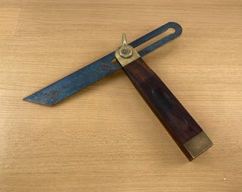 Vintage 8 Inch Sliding T Bevel, Wood and Brass Handle