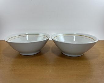 Pair of Vintage Mayer China Restaurant Ware Bowls,  5.5 inch Diameter with Yellow Trim