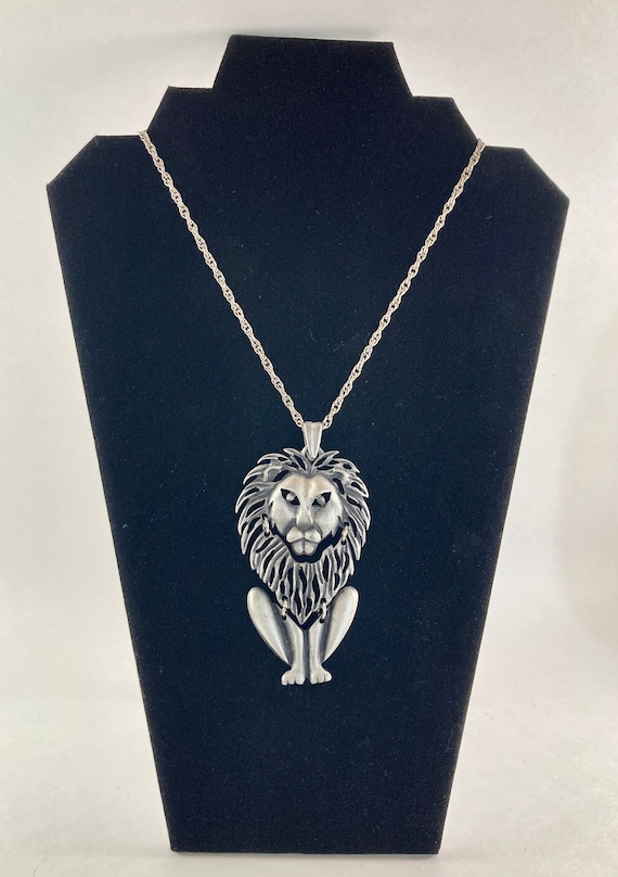 Vintage Mod Pewter Articulated Lion Necklace with 
