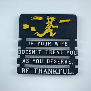 Vintage Cast Iron Humorous Trivet Wall Hanging Plaque, Wife Husband Humor, Marriage Humor