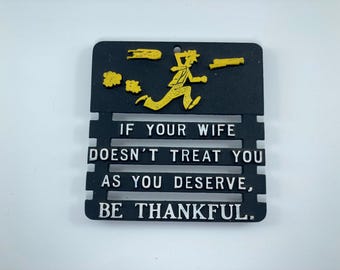 Vintage Cast Iron Humorous Trivet Wall Hanging Plaque, Wife Husband Humor, Marriage Humor