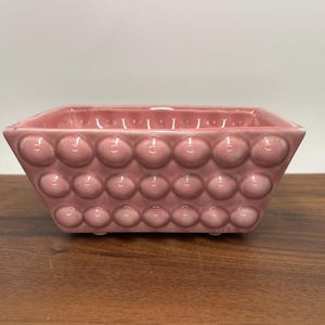 Mid Century Pink Hobnail Rectangular Ceramic Planter